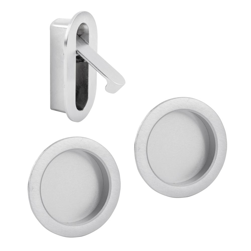 Henderson Round Sliding Door Handle Set with Door Edge Pull - Satin Chrome